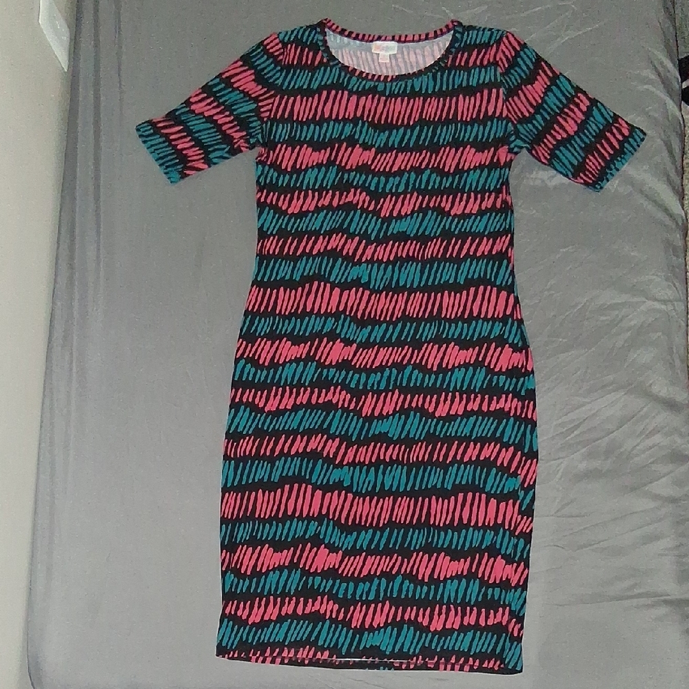 LuLaRoe Pink and Black Patterned Midi Dress
